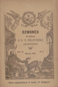 Dzwonek III Zakonu S. O. N. Franciszka Serafickiego. R.9, nr 3 (marzec 1893) + dod.