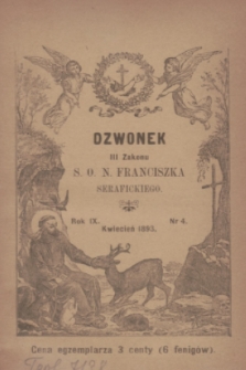 Dzwonek III Zakonu S. O. N. Franciszka Serafickiego. R.9, nr 4 (kwiecień 1893)