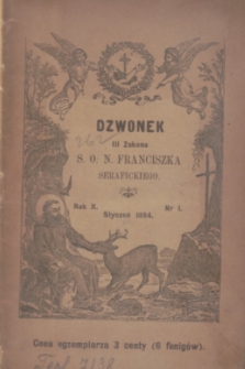 Dzwonek III Zakonu S. O. N. Franciszka Serafickiego. R.10, nr 1 (styczeń 1894)