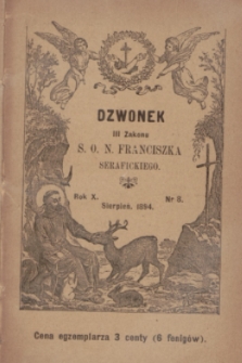 Dzwonek III Zakonu S. O. N. Franciszka Serafickiego. R.10, nr 8 (sierpień 1894)