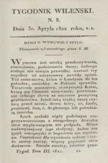Tygodnik Wileński. T.3, N. 8 (30 kwietnia 1822)