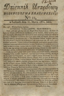 Dziennik Urzędowy Woiewodztwa Krakowskiego. 1831, Nro. 22 (20 marca)