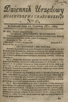 Dziennik Urzędowy Woiewodztwa Krakowskiego. 1831, Nro. 45 (12 czerwca) + dod.