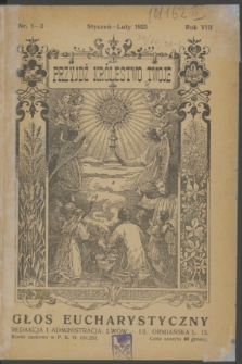 Głos Eucharystyczny : pismo miesięczne dla kapłanów i wiernych, poświęcone szerzeniu czci Przenajśw. Sakramentu Ołtarza. R.8, nr 1/2 (styczeń/luty 1925)