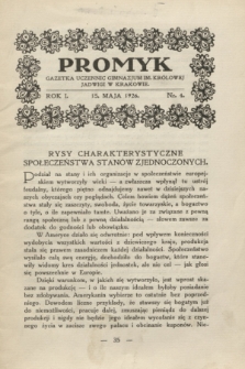 Promyk : gazetka uczennic gimnazjum im. Królowej Jadwigi w Krakowie. R.1, nr 4 (15 maja 1926)