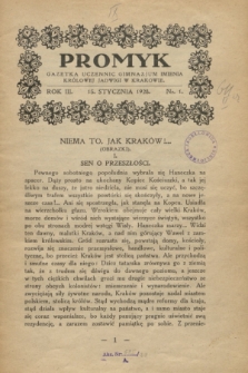 Promyk : gazetka uczennic gimnazjum im. Królowej Jadwigi w Krakowie. R.3, nr 1 (15 stycznia 1928)