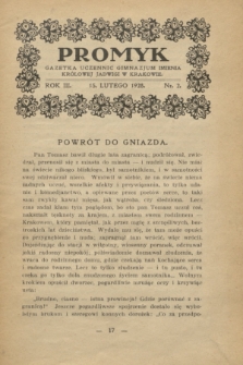 Promyk : gazetka uczennic gimnazjum im. Królowej Jadwigi w Krakowie. R.3, nr 2 (15 lutego 1928)