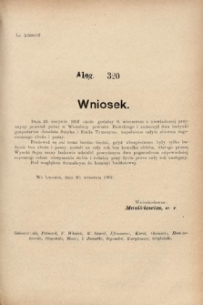 [Kadencja VIII, sesja III, al. 320] Alegata do Sprawozdań Stenograficznych z Trzeciej Sesyi Ósmego Peryodu Sejmu Krajowego Królestwa Galicyi i Lodomeryi wraz z Wielkiem Księstwem Krakowskiem z roku 1907. Alegat 320