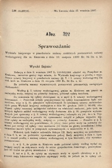 [Kadencja VIII, sesja III, al. 322] Alegata do Sprawozdań Stenograficznych z Trzeciej Sesyi Ósmego Peryodu Sejmu Krajowego Królestwa Galicyi i Lodomeryi wraz z Wielkiem Księstwem Krakowskiem z roku 1907. Alegat 322