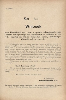 [Kadencja VIII, sesja III, al. 328] Alegata do Sprawozdań Stenograficznych z Trzeciej Sesyi Ósmego Peryodu Sejmu Krajowego Królestwa Galicyi i Lodomeryi wraz z Wielkiem Księstwem Krakowskiem z roku 1907. Alegat 328