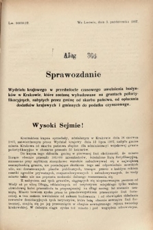 [Kadencja VIII, sesja III, al. 366] Alegata do Sprawozdań Stenograficznych z Trzeciej Sesyi Ósmego Peryodu Sejmu Krajowego Królestwa Galicyi i Lodomeryi wraz z Wielkiem Księstwem Krakowskiem z roku 1907. Alegat 366