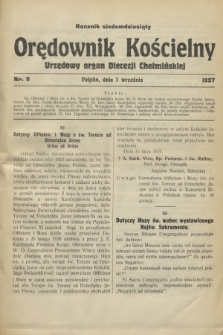 Orędownik Kościelny : urzędowy organ Diecezji Chełmińskiej. R.70, nr 9 (1 września 1927)