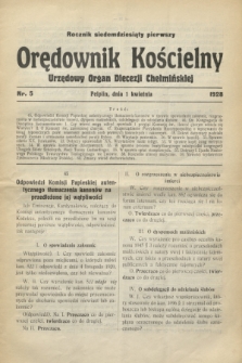 Orędownik Kościelny : urzędowy organ Diecezji Chełmińskiej. R.71, nr 5 (1 kwietnia 1928)