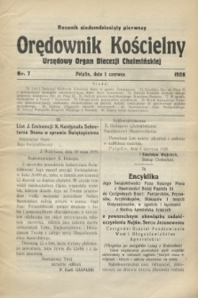 Orędownik Kościelny : urzędowy organ Diecezji Chełmińskiej. R.71, nr 7 (1 czerwca 1928)