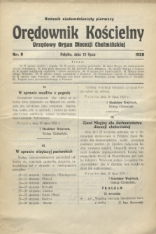 Orędownik Kościelny : urzędowy organ Diecezji Chełmińskiej. R.71, nr 8 (15 lipca 1928)