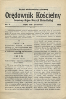 Orędownik Kościelny : urzędowy organ Diecezji Chełmińskiej. R.71, nr 10 (5 października 1928)