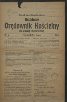 Urzędowy Orędownik Kościelny dla diecezji chełmińskiej. R.67, nr 1 (7 stycznia 1924)