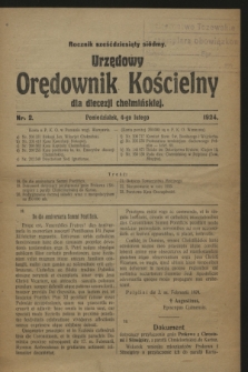 Urzędowy Orędownik Kościelny dla diecezji chełmińskiej. R.67, nr 2 (4 lutego 1924)