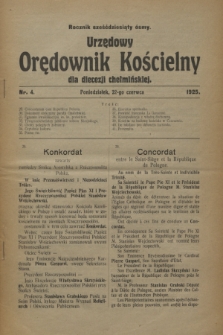 Urzędowy Orędownik Kościelny dla diecezji chełmińskiej. R.68, nr 4 (22 czerwca 1925)