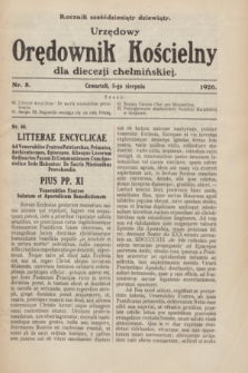 Urzędowy Orędownik Kościelny dla diecezji chełmińskiej. R.69, nr 8 (5 sierpnia 1926)