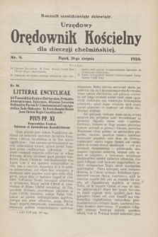 Urzędowy Orędownik Kościelny dla diecezji chełmińskiej. R.69, nr 9 (20 sierpnia 1926)