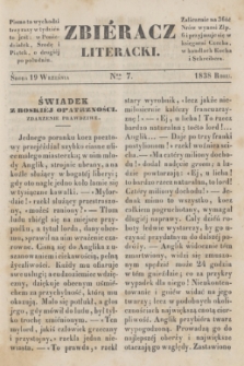 Zbiéracz Literacki. [T.4], Ner 7 (17 września 1838)