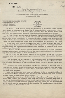 Text of the telegram sent to the Honorable James Byrnes, Secretary of State by National Committee of Americans of Polish Descent