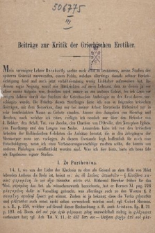 Beiträge zur Kritik der Griechischen Erotiker