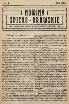 Nowiny Spisko-Orawskie : wydawnictwo Związku Polaków Spiskich i Orawskich. 1919, nr 4