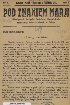 Pod Znakiem Marji : miesięcznik Związku Sodalicyj Marjańskich młodzieży szkół średnich w Polsce. R. 1, 1920, nr 1