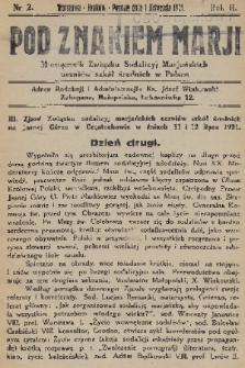 Pod Znakiem Marji : miesięcznik Związku Sodalicyj Marjańskich uczniów szkół średnich w Polsce. R. 2, 1921, nr 2