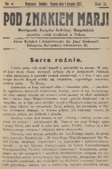 Pod Znakiem Marji : miesięcznik Związku Sodalicyj Marjańskich uczniów szkół średnich w Polsce. R. 2, 1922, nr 4