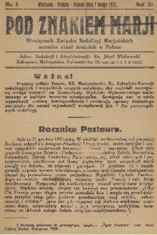 Pod Znakiem Marji : miesięcznik Związku Sodalicyj Marjańskich uczniów szkół średnich w Polsce. R. 3, 1923, nr 5