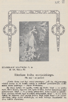 Pod Znakiem Marji : miesięcznik Związku Sodalicyj Marjan. uczniów szkół średnich w Polsce. R. 10, 1930, nr 8