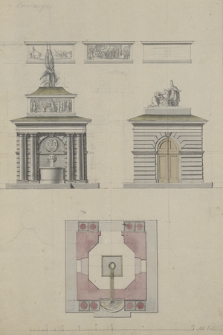 [Projekt studni-pomnika unii Polski z Litwą z dwoma rozwiązaniami elewacji]