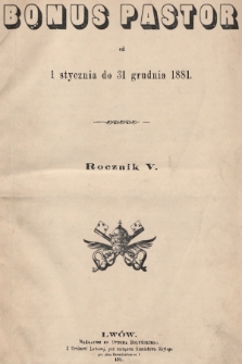 Bonus Pastor. R. 5, 1881, Spis Rzeczy