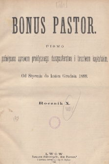 Bonus Pastor / organ Towarzystwa „Bonus Pastor”. R. 10, 1888, Spis rzeczy