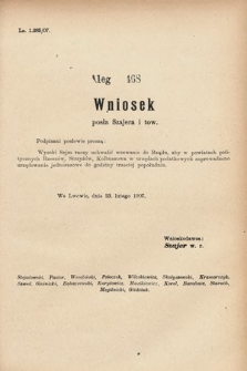 [Kadencja VIII, sesja III, al. 468] Alegata do Sprawozdań Stenograficznych z Trzeciej Sesyi Ósmego Peryodu Sejmu Krajowego Królestwa Galicyi i Lodomeryi wraz z Wielkiem Księstwem Krakowskiem z roku 1907. Alegat 468