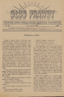 Głos Prawdy : tygodnik Staro-Katolickiego Kościoła Marjawitów. 1936, nr 32