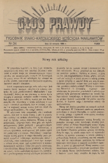 Głos Prawdy : tygodnik Staro-Katolickiego Kościoła Marjawitów. 1936, nr 34