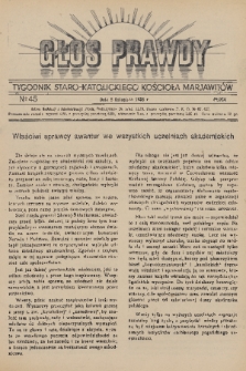 Głos Prawdy : tygodnik Staro-Katolickiego Kościoła Marjawitów. 1936, nr 45