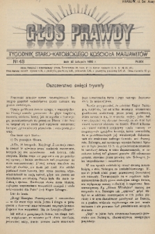 Głos Prawdy : tygodnik Staro-Katolickiego Kościoła Marjawitów. 1936, nr 48