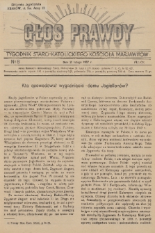 Głos Prawdy : tygodnik Staro-Katolickiego Kościoła Marjawitów. 1937, nr 8