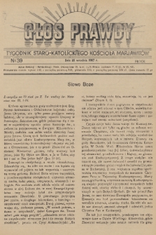 Głos Prawdy : tygodnik Staro-Katolickiego Kościoła Marjawitów. 1937, nr 39