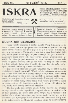 Iskra : miesięcznik poświęcony sprawom wstrzemięźliwości i wychowania narodowego. R. 3, 1912, nr 1