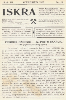 Iskra : miesięcznik poświęcony sprawom wstrzemięźliwości i wychowania narodowego. R. 3, 1912, nr 9