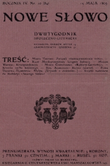 Nowe Słowo : dwutygodnik społeczno-literacki. R. 4, 1905, nr 10 (84)