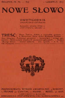 Nowe Słowo : dwutygodnik społeczno-literacki. R. 4, 1905, nr 11 (85)