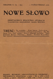 Nowe Słowo : dwutygodnik społeczno-literacki. R. 5, 1906, nr 1