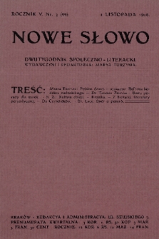 Nowe Słowo : dwutygodnik społeczno-literacki. R. 5, 1906, nr 3 (99)
